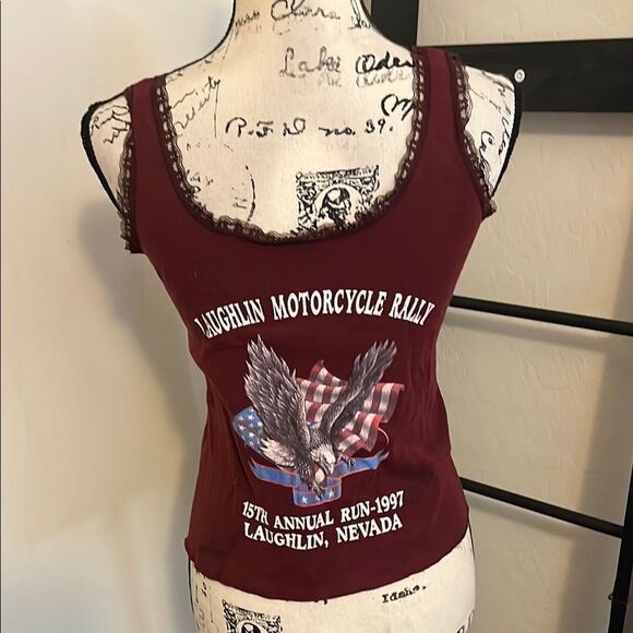 Vintage Laughlin Motorcycle Rally 15th Annual Run 1997 Burgundy Tank Top Eagle - Picture 7 of 12
